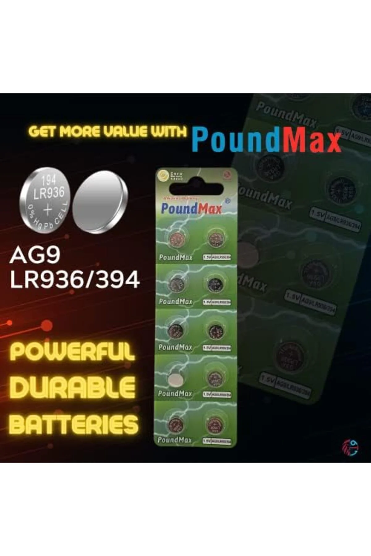 TTKTEKNOLOJİ 10x AG9 (LR45, LR936, 394) 1.5V - Poundmax alkalin d
