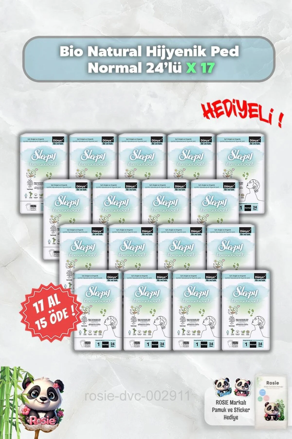 TTKTEKNOLOJİ 17 AL 15 ÖDE Hijyenik Ped Normal 24'lü Bio Natural v