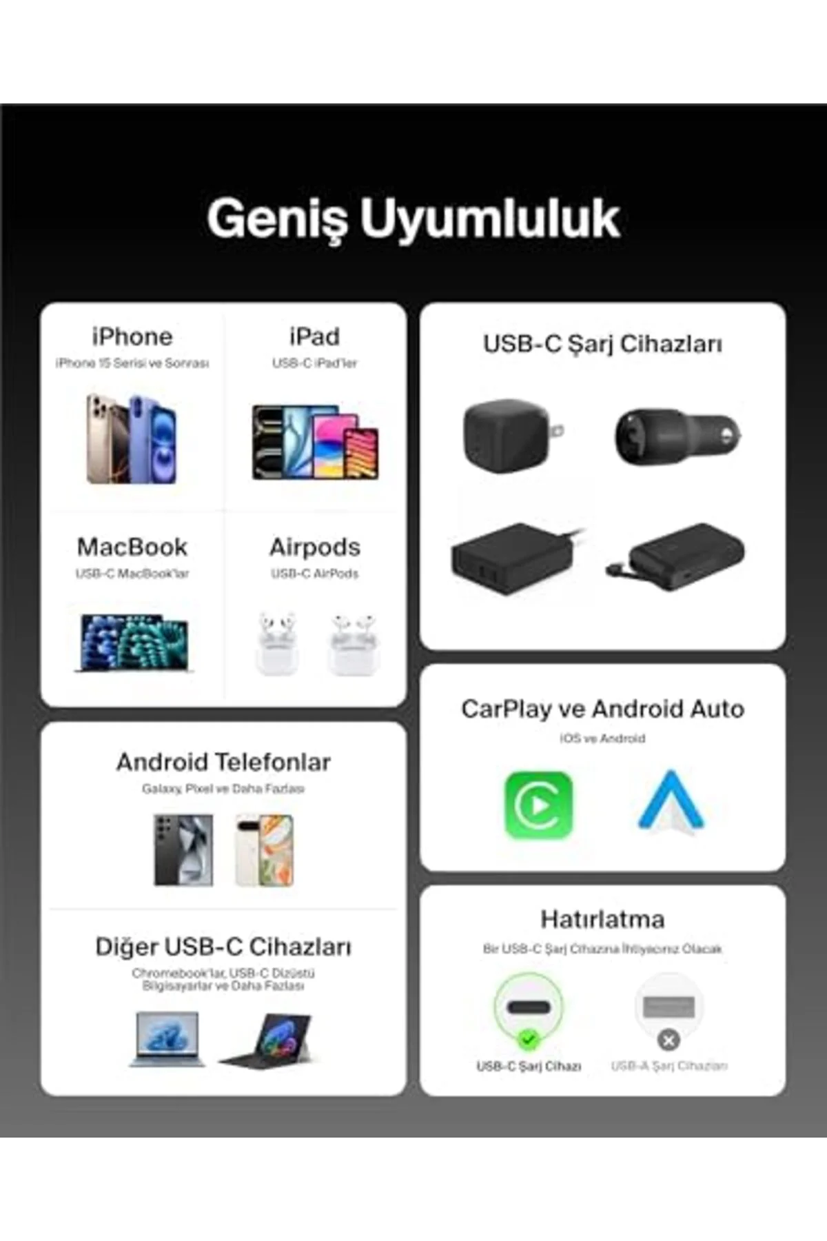 TTKTEKNOLOJİ 2'li Örgülü USB-C - USB-C Kablo, 1,5 m, 60 W – Yumuş