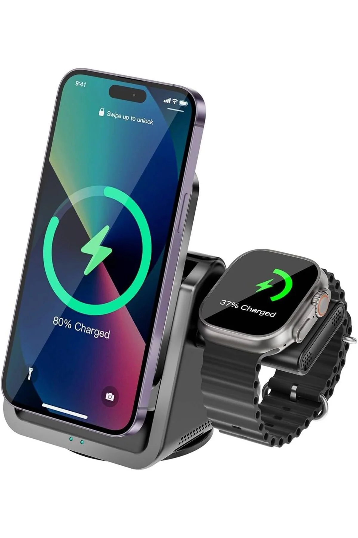 TTKTEKNOLOJİ 3-in-1 Kablosuz Şarj Standı, Telefon Saat, Ayarlanab