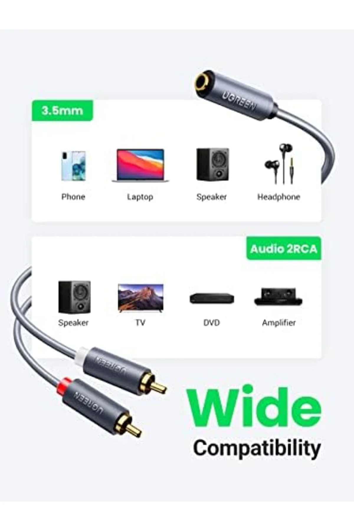 TTKTEKNOLOJİ 3.5 mm Girişi Aux to 2 RCA Ses Aktarma Kablosu 25 CM