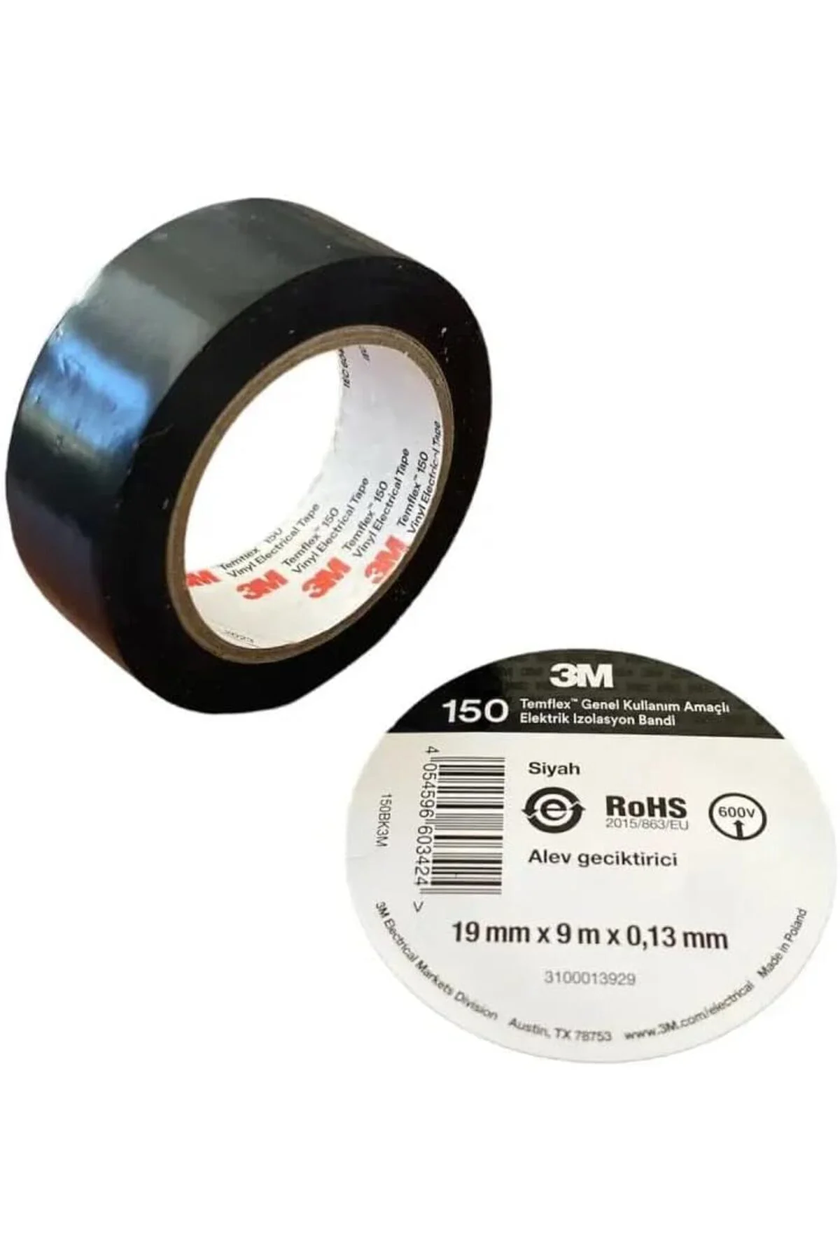 TTKTEKNOLOJİ 3M Temflex Elektrik İzolasyon Bandı Siyah (0,13 mm x