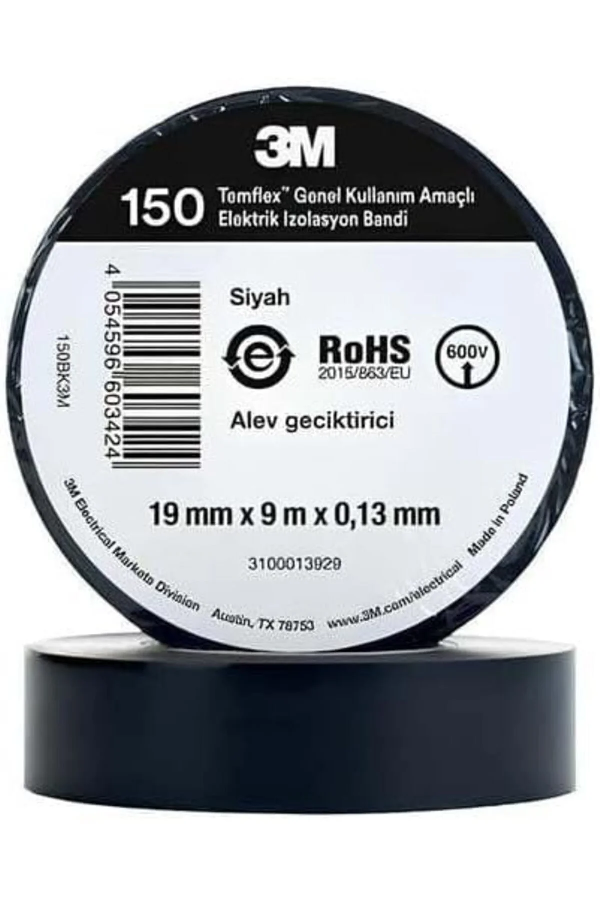 TTKTEKNOLOJİ 3M Temflex Elektrik İzolasyon Bandı Siyah (0,13 mm x