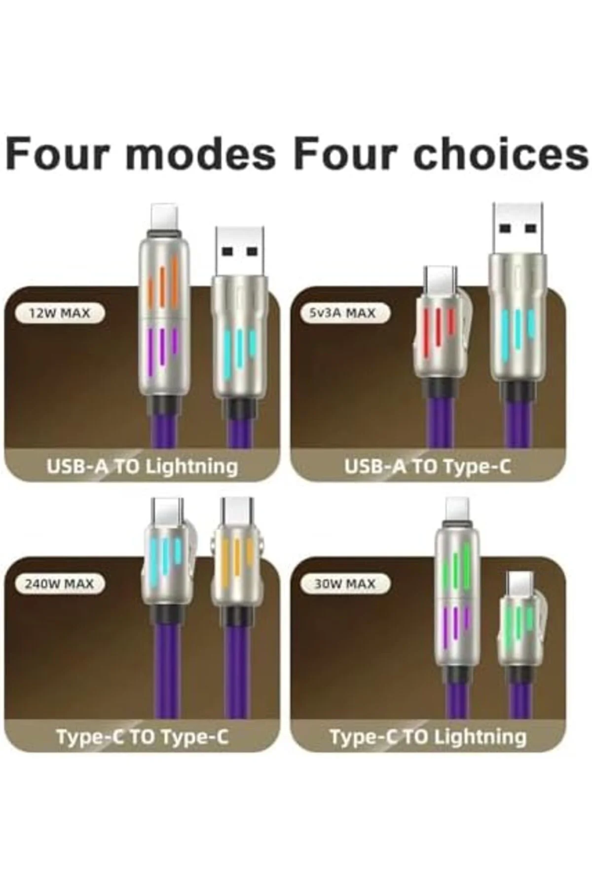 TTKTEKNOLOJİ 4 in 1 USB-A Şarj ve Data Kablosu, Lightning, Type-C