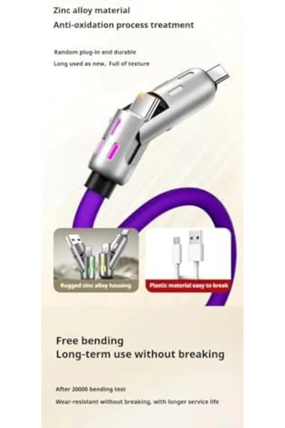TTKTEKNOLOJİ 4 in 1 USB-A Şarj ve Data Kablosu, Lightning, Type-C