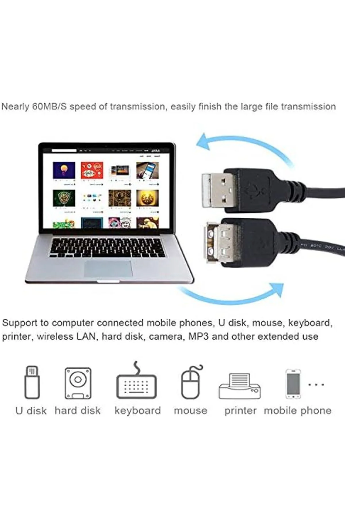 TTKTEKNOLOJİ 4224 Usb Dişi Erkek Uzatma Ekleme Kablosu 1.5 Metre 