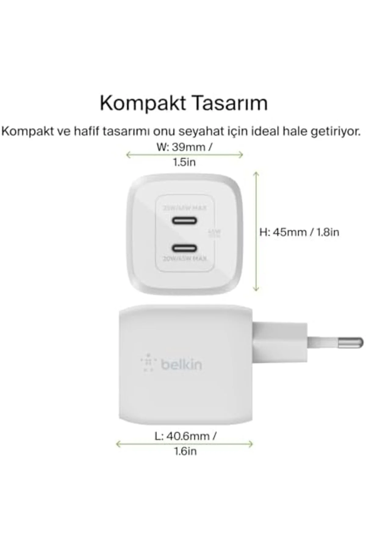 TTKTEKNOLOJİ 45 W USB-C şarj cihazı, 2 bağlantı noktalı, Power De TTKTEKNOLOJİ 45 W USB-C şarj cihazı, 2 bağlantı noktalı, Power De