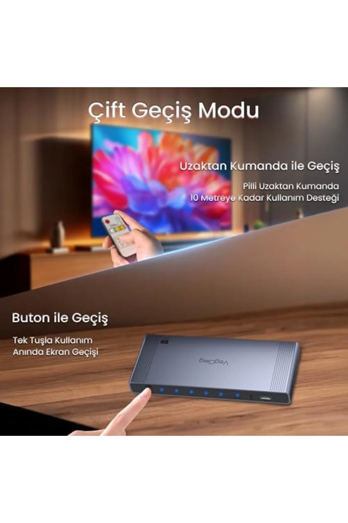 TTKTEKNOLOJİ 4K HDMI 2.0 Görüntü Seçici 3 Giriş 1 Çıkış Kumandalı