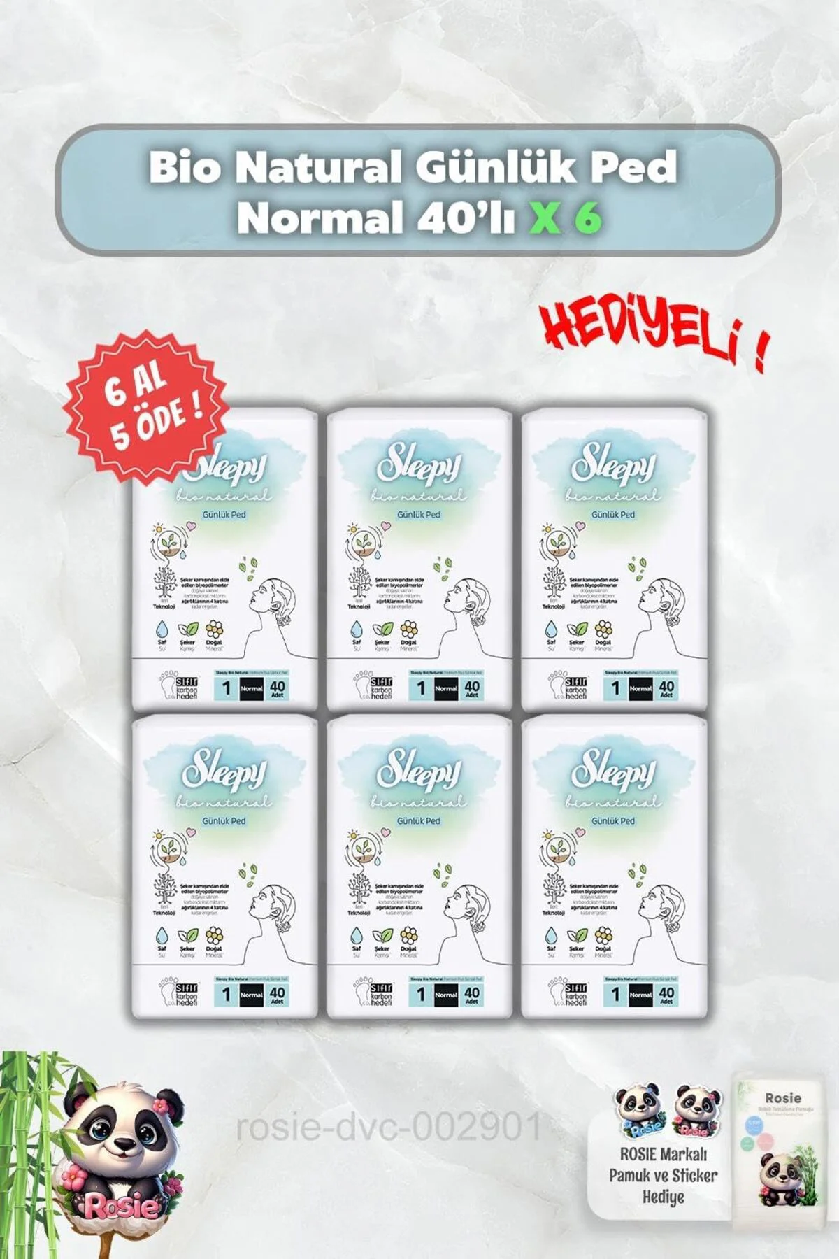 TTKTEKNOLOJİ 6 AL 5 ÖDE Bio Natural Günlük Ped Normal 40'lı ve Ro