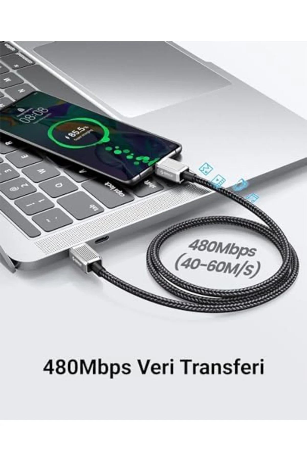 TTKTEKNOLOJİ 60W 3A PD Type-C to Type-C Hızlı Şarj ve Data Kablos TTKTEKNOLOJİ 60W 3A PD Type-C to Type-C Hızlı Şarj ve Data Kablos