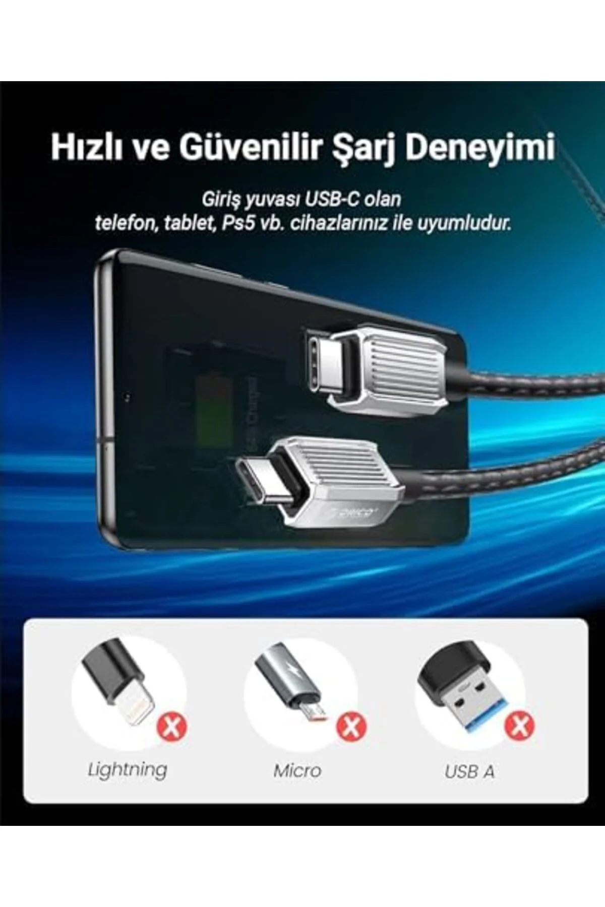 TTKTEKNOLOJİ 60W 3A PD Type-C to Type-C Hızlı Şarj ve Data Kablos TTKTEKNOLOJİ 60W 3A PD Type-C to Type-C Hızlı Şarj ve Data Kablos