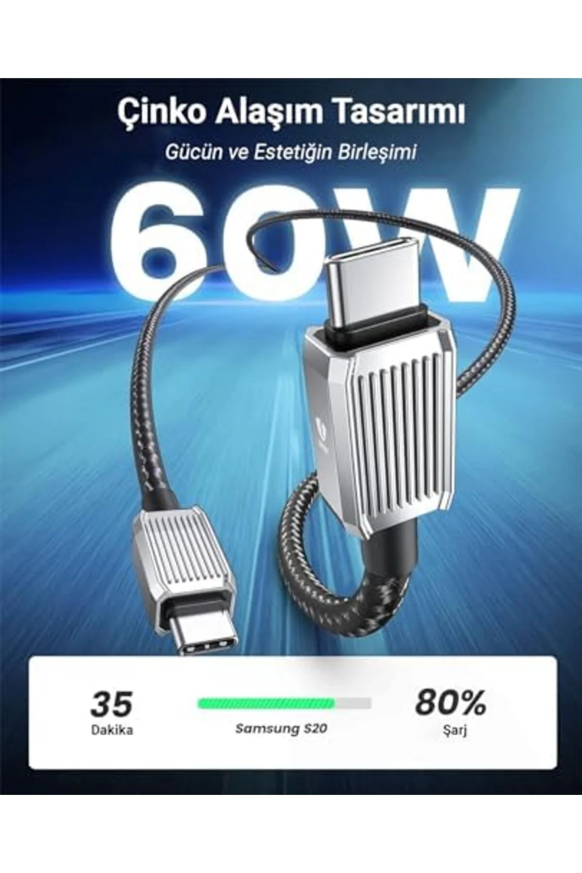 TTKTEKNOLOJİ 60W 3A PD Type-C to Type-C Hızlı Şarj ve Data Kablos TTKTEKNOLOJİ 60W 3A PD Type-C to Type-C Hızlı Şarj ve Data Kablos