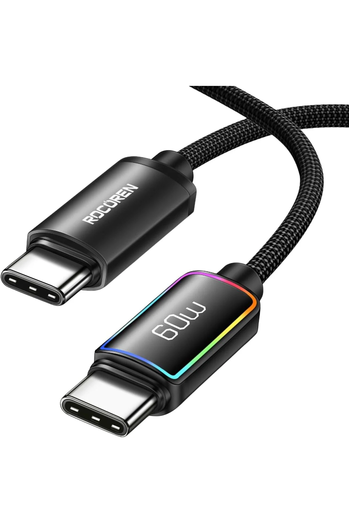 TTKTEKNOLOJİ 60W Type-C to Type-C RGB Aydınlatmalı Örgülü Şarj ve