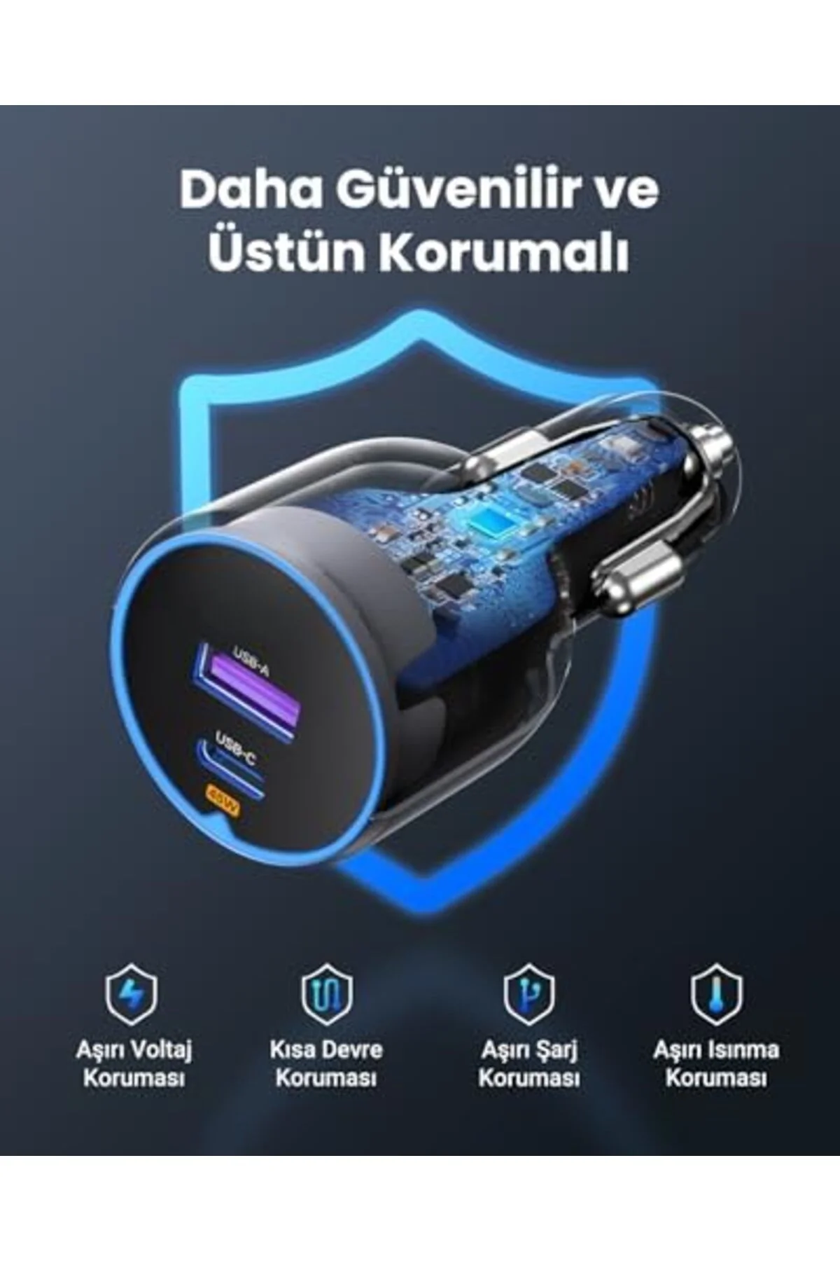 TTKTEKNOLOJİ 63W 2 Portlu Araç İçi Şarj Cihazı Çakmaklık Adaptörü TTKTEKNOLOJİ 63W 2 Portlu Araç İçi Şarj Cihazı Çakmaklık Adaptörü