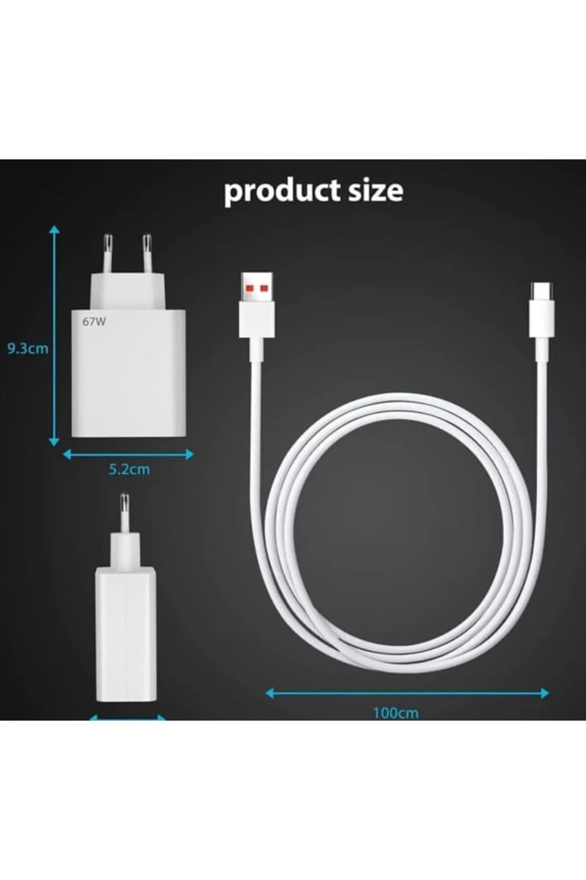 TTKTEKNOLOJİ 67W Turbo Hızlı Şarj Adaptörü, Type-C Kablo Seti, Du