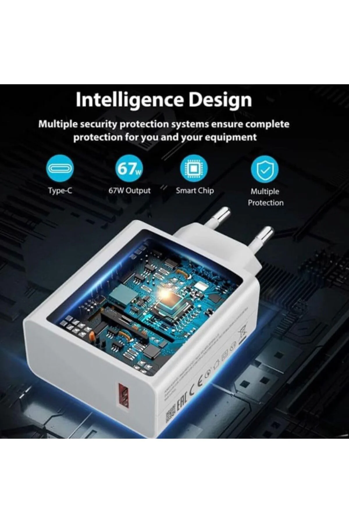 TTKTEKNOLOJİ 67W Turbo Hızlı Şarj Adaptörü, Type-C Kablo Seti, Du