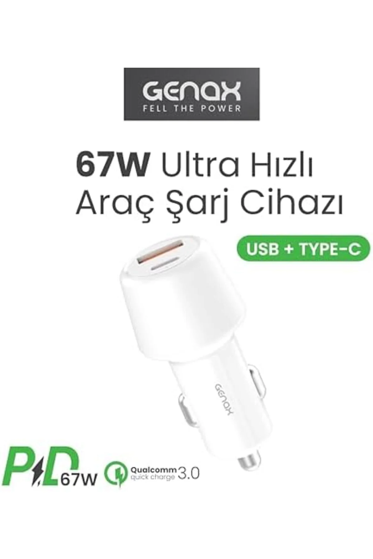 TTKTEKNOLOJİ 67W Ultra Hızlı Çift Port Araç Şarj Başlığı TTKTEKNO