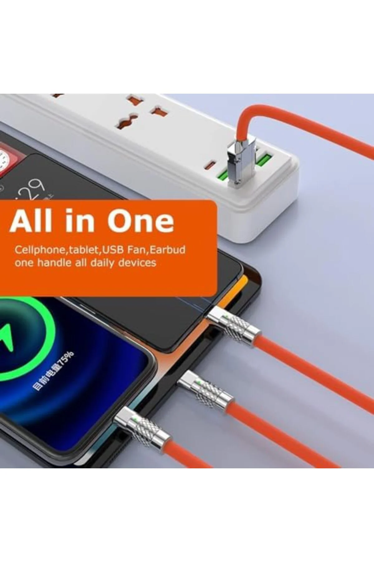 TTKTEKNOLOJİ 6A 3in1 Type-C Sıvı Silikon Data Hızlı Şarj Kablosu 