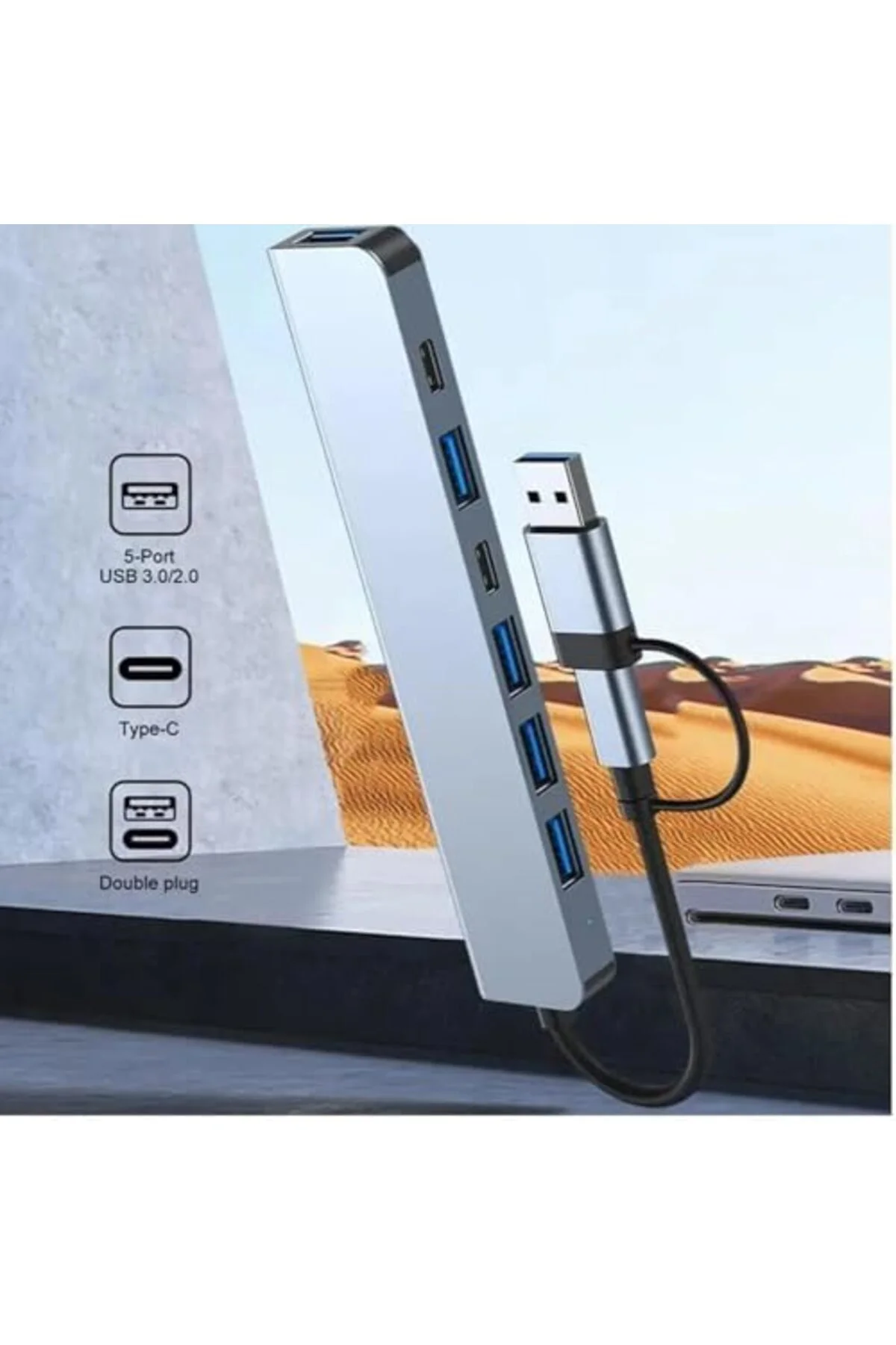 TTKTEKNOLOJİ 7'si 1 Arada USB Hub, Çift Girişli USB A ve Type-C A