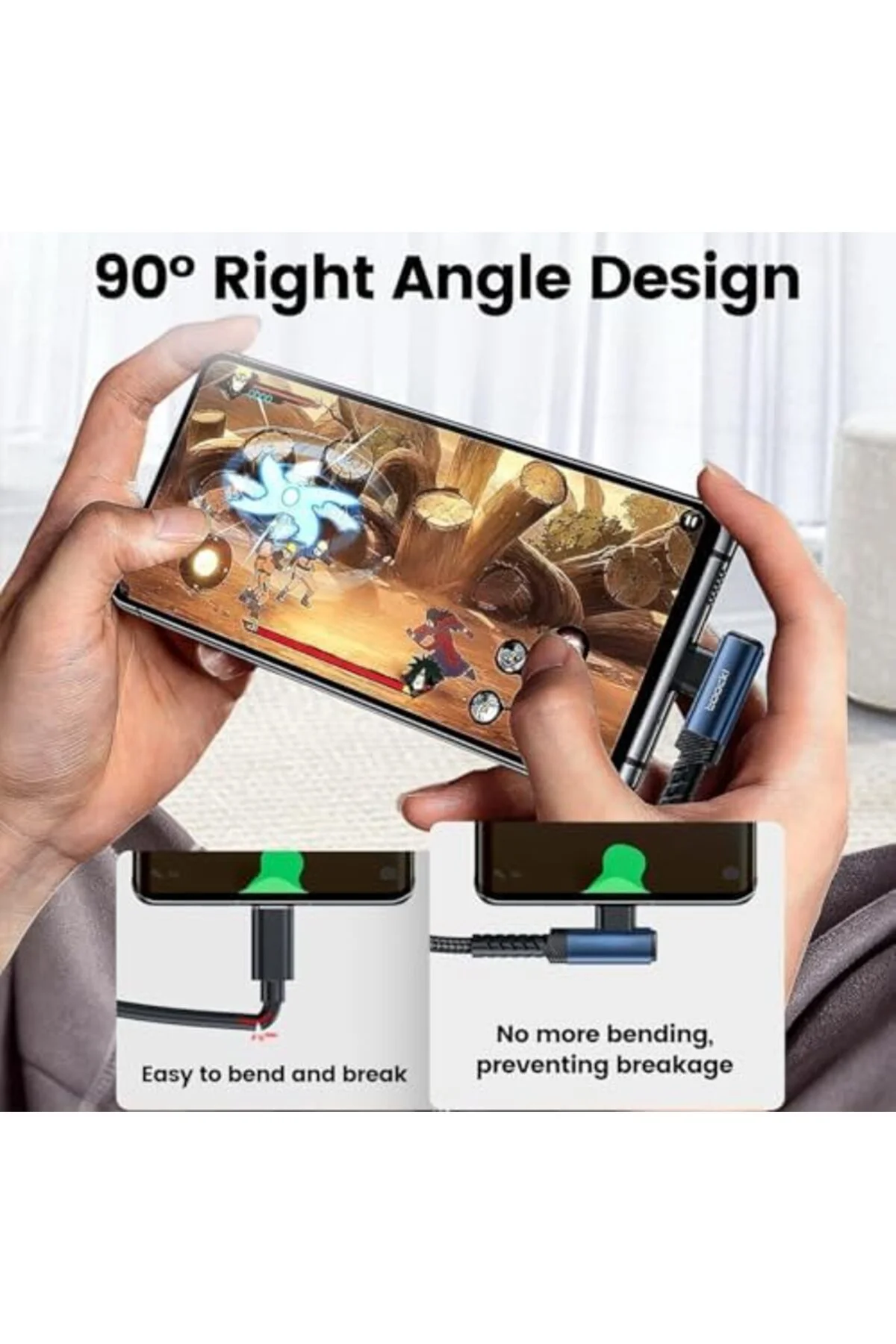 TTKTEKNOLOJİ 90 Derece Açılı USB Type-C Şarj Kablosu, Oyun için U TTKTEKNOLOJİ 90 Derece Açılı USB Type-C Şarj Kablosu, Oyun için U