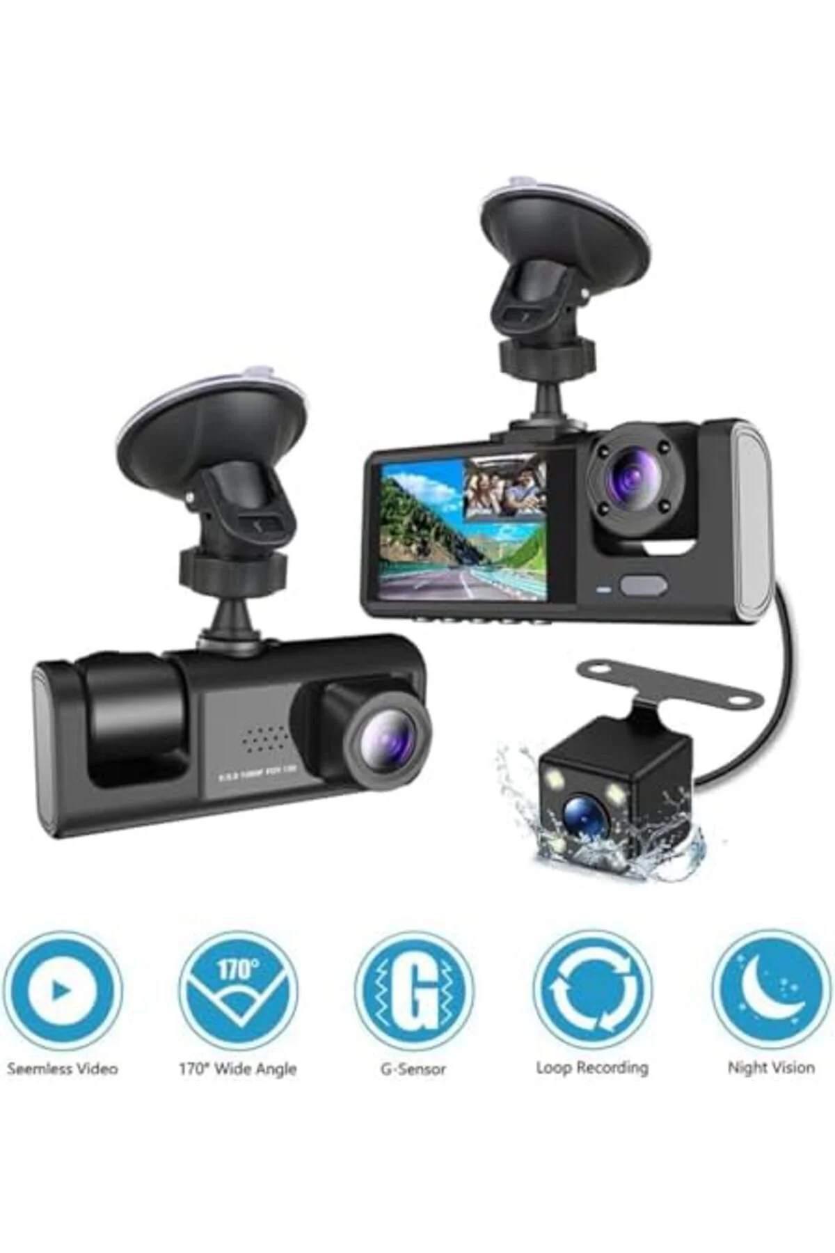 TTKTEKNOLOJİ A98 BalckBox DVR WiFi Full HD 1080P 3 Kameralı Araç 