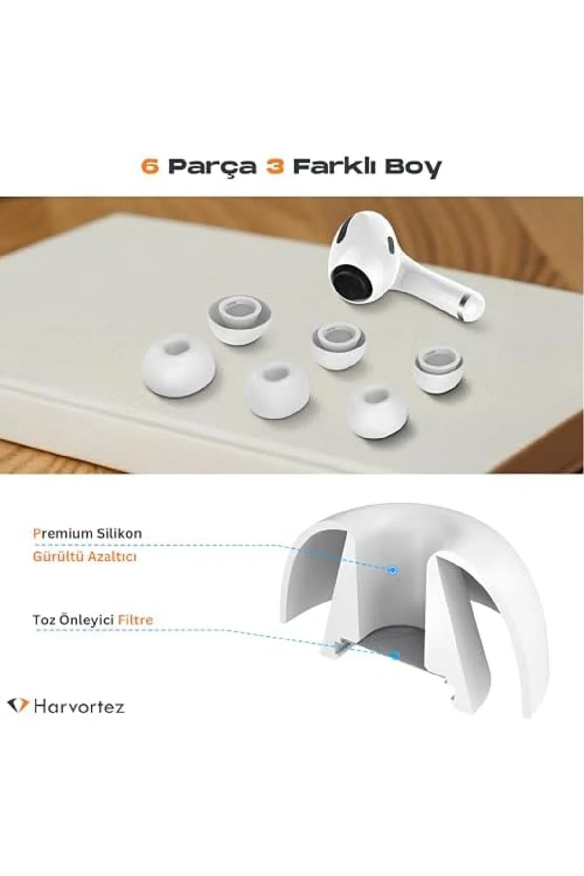 TTKTEKNOLOJİ AirPods Pro 1. ve 2. Nesil ile Uyumlu 3 Farklı Boyut