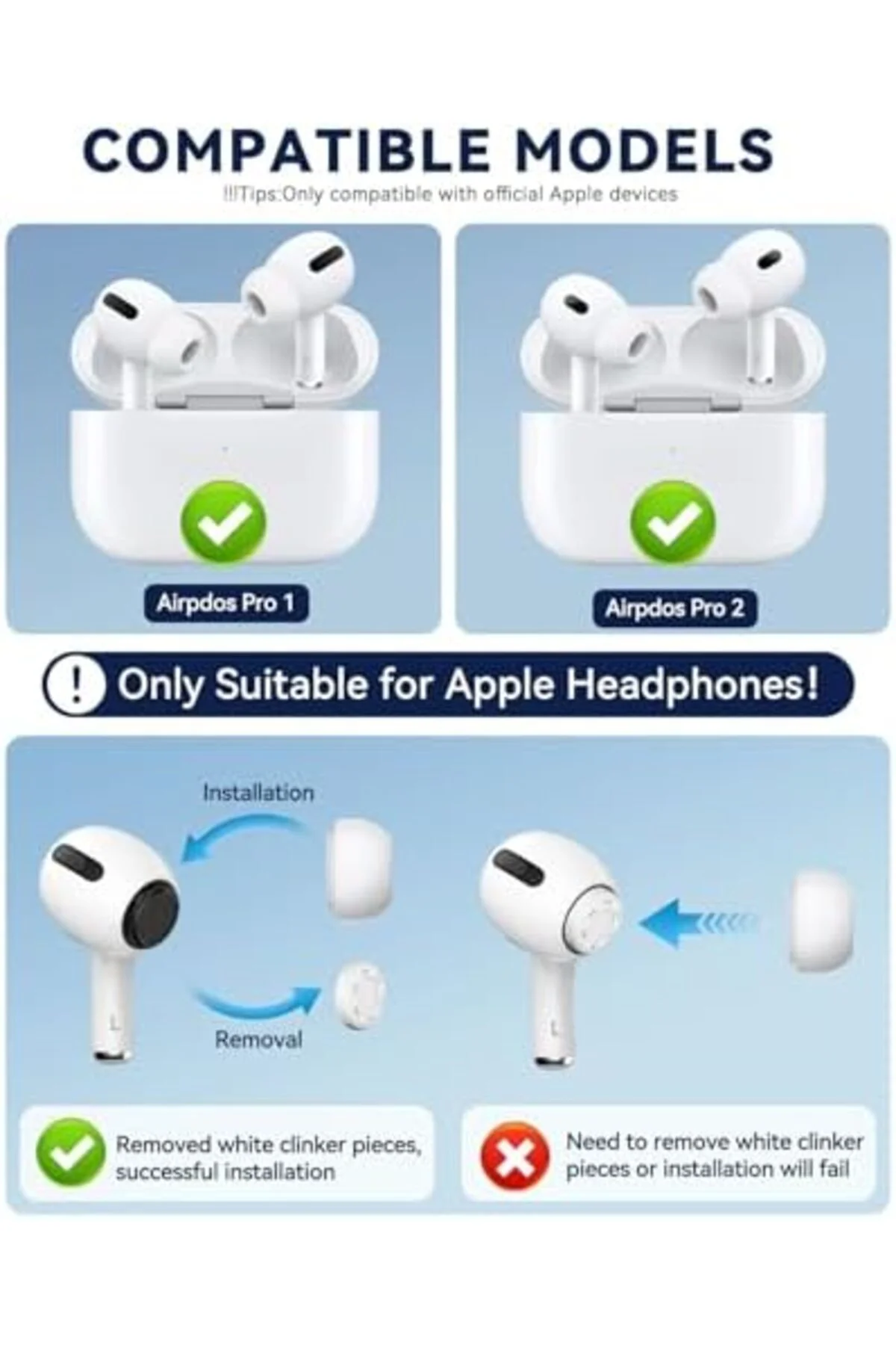 TTKTEKNOLOJİ AirPods Pro & AirPods Pro 2. Nesil için 3 Çift Yedek