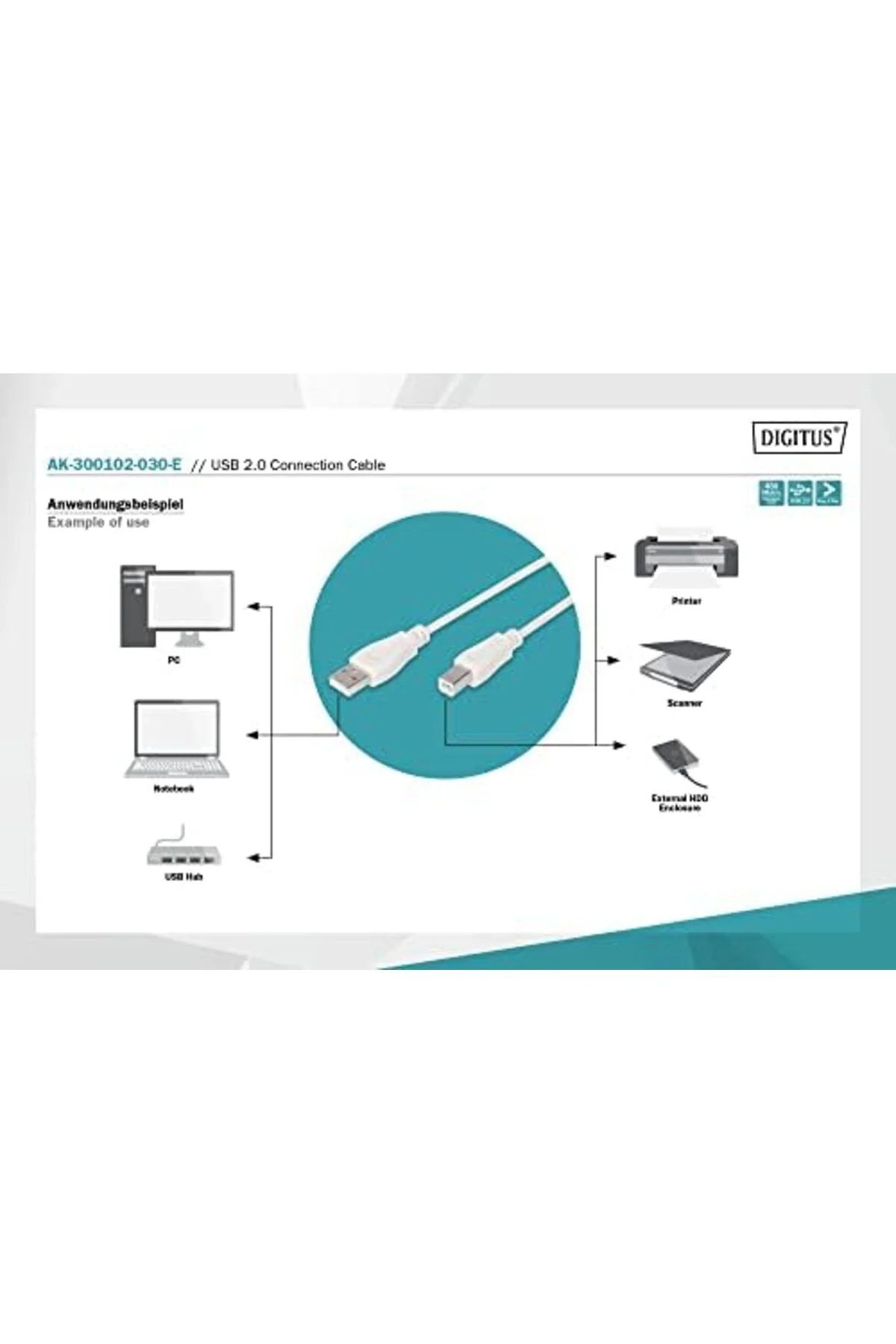 TTKTEKNOLOJİ AK-300102-030-E 3M USB2.0 TYPE-A TO TYPE-B KABLO BEY