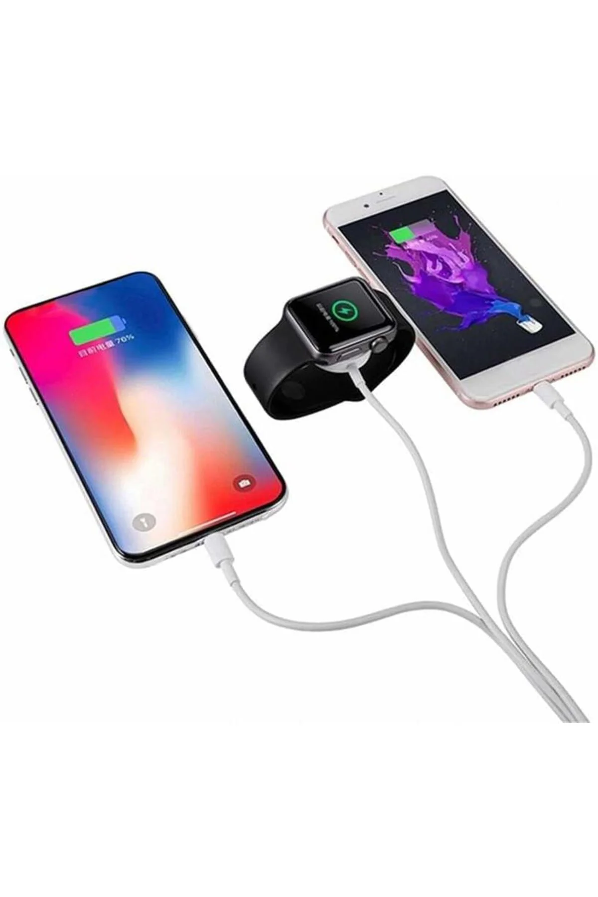 TTKTEKNOLOJİ Akıllı Saat + Lightning + Type-C- USB Şarj Çoklu Kablosu 3 in 1 Beyaz TTKTEKNOLOJİ 3955