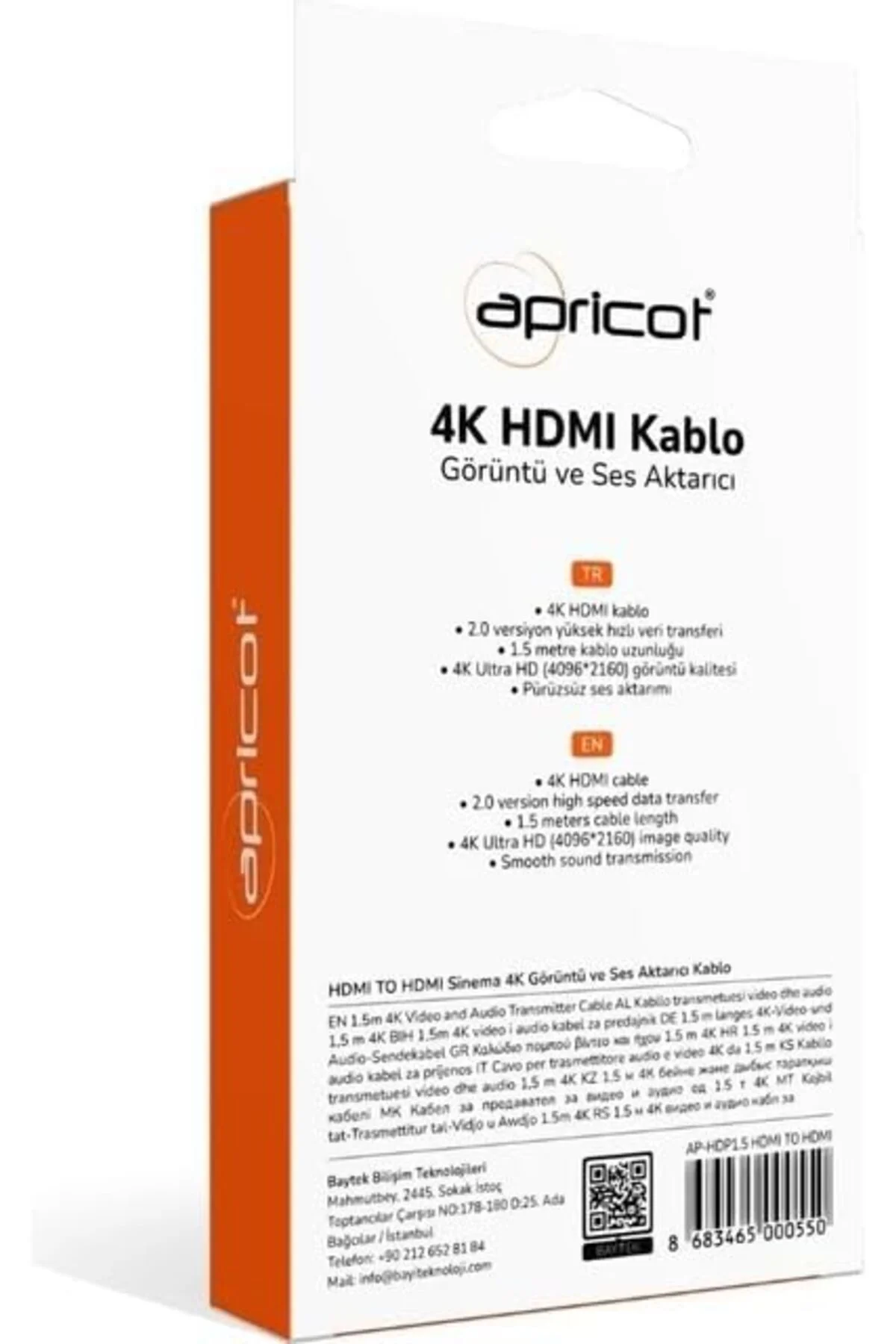 TTKTEKNOLOJİ Apricot AP-HDP 1.5 Metre 4K Kutulu HDMI Kablo TTKTEK