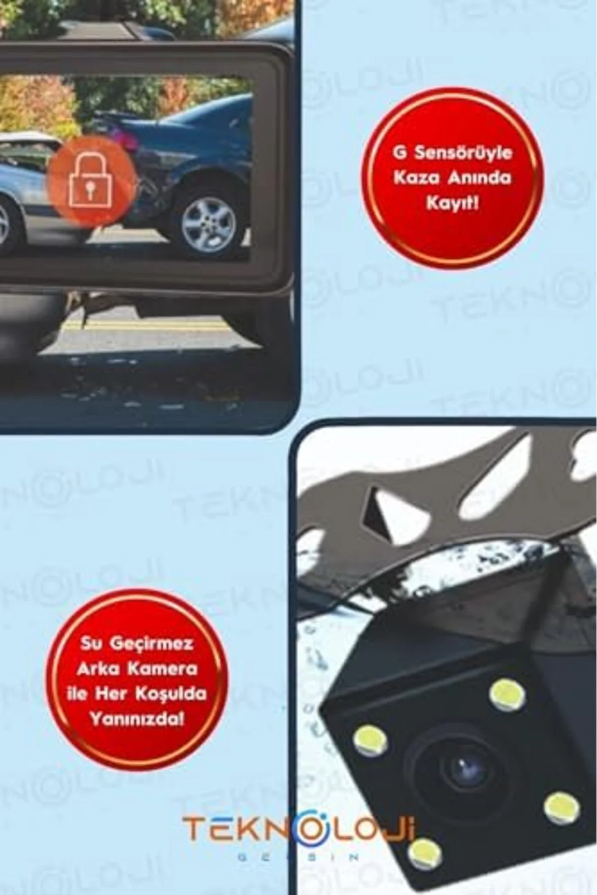 TTKTEKNOLOJİ Araç İçi Kamera 4'' Lcd Ekran 3 Kameralı 170° Geniş 