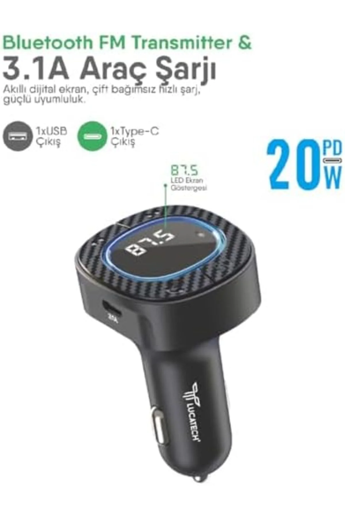TTKTEKNOLOJİ Bluetooth FM Transmitter USB Destekli Araç Şarjı TTK