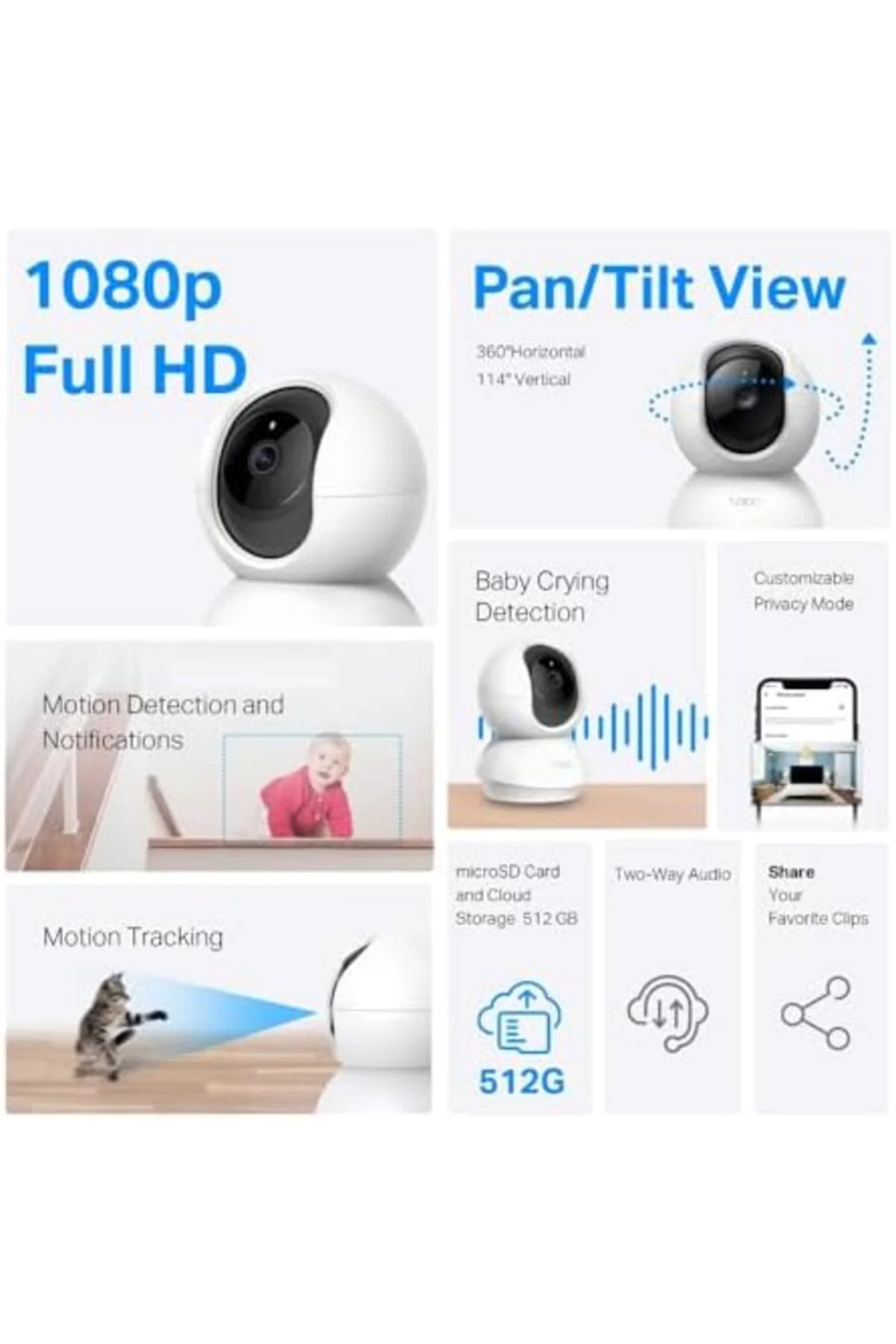 TTKTEKNOLOJİ C200C, 1080P Full HD, Hareket Tespit ve Takibi, 360°