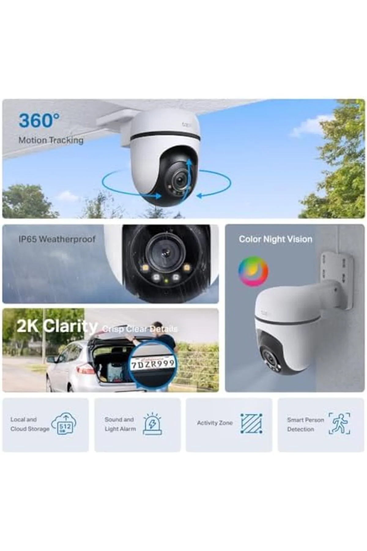 TTKTEKNOLOJİ C510W, 2K Dış Mekan Wi-Fi Güvenlik Kamerası, Hareket