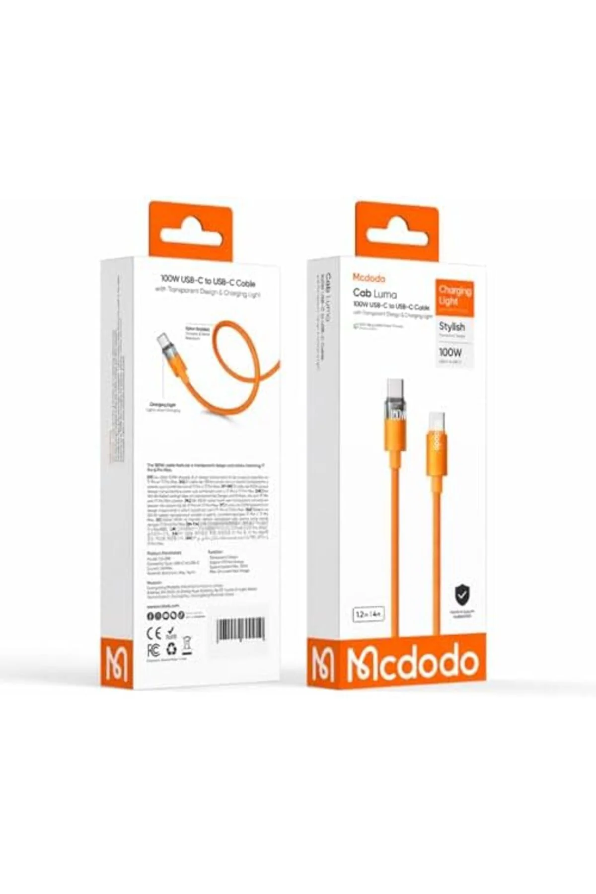 TTKTEKNOLOJİ CA-5585 100W Typ-C to Typ-C Şeffaf Şarj Işıklı Kablo