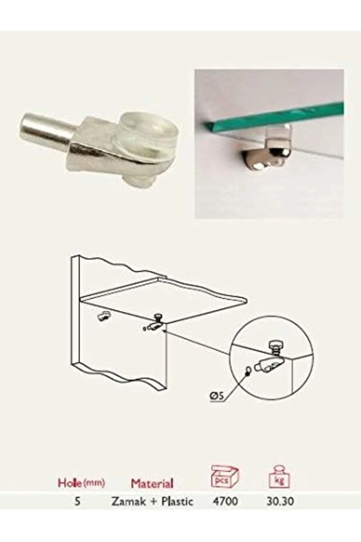TTKTEKNOLOJİ Cam Raf Pimi Vantuzlu 5mm - 4 Adet KRK 395519
