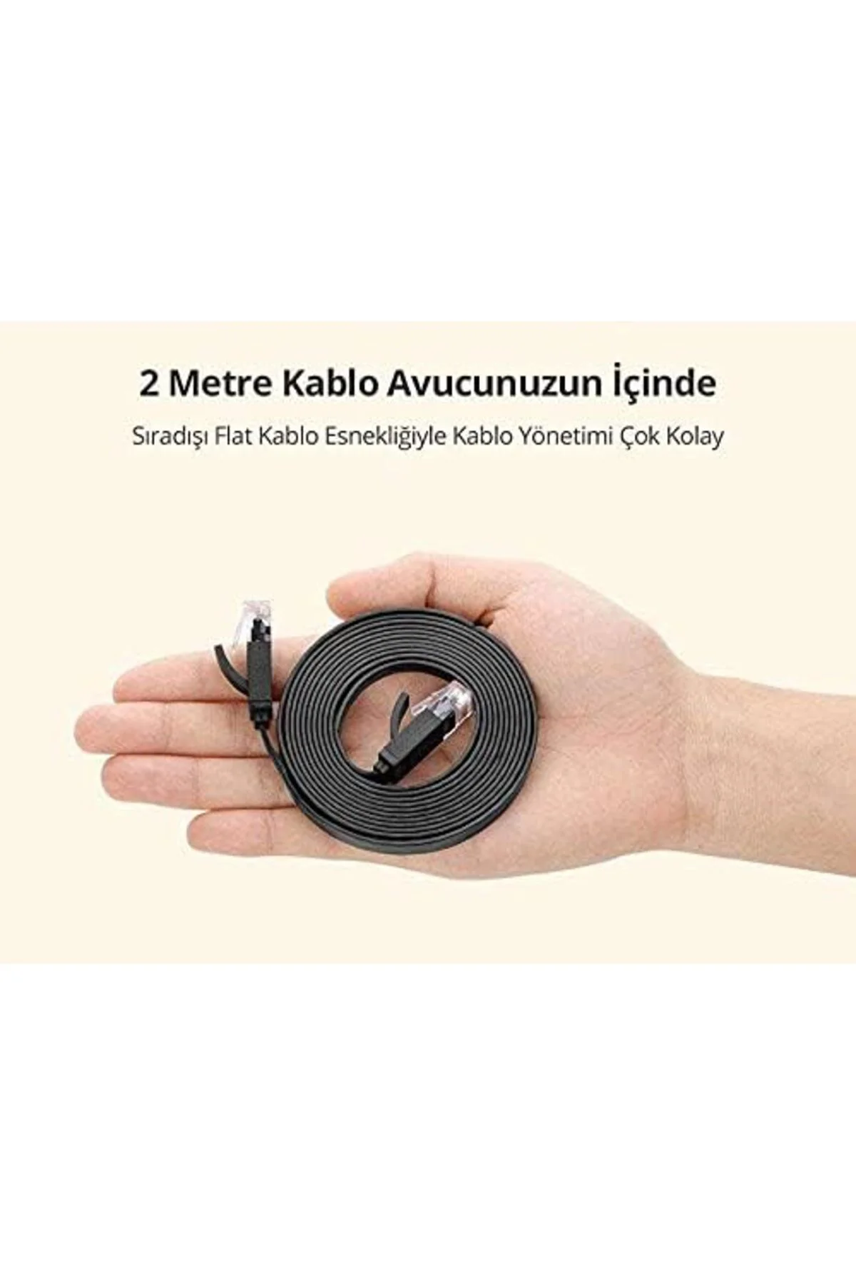 TTKTEKNOLOJİ CAT6 Flat Ethernet Kablosu, 1 Metre, Siyah TTKTEKNOL