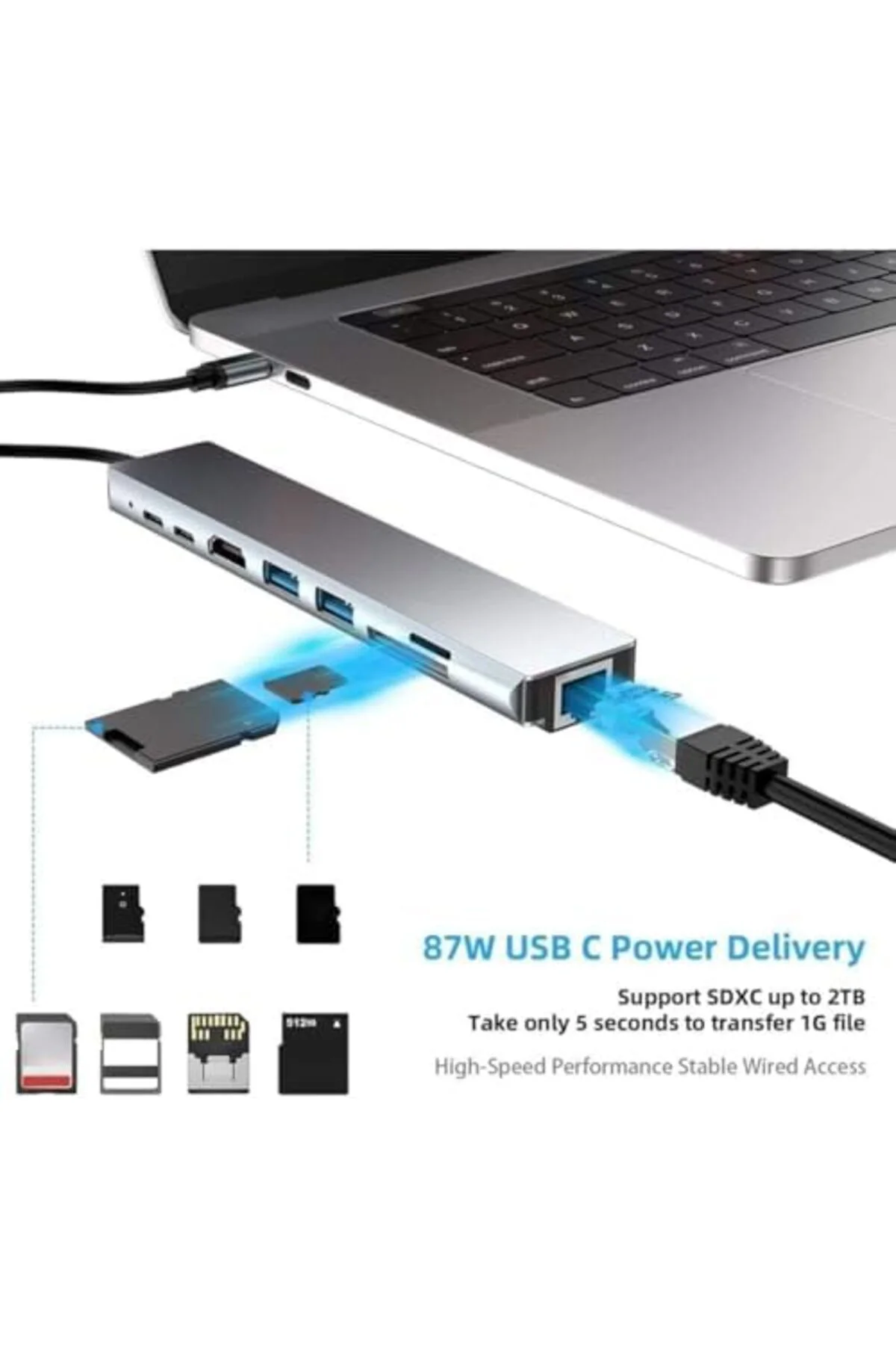TTKTEKNOLOJİ CF55 Uyumlu Type-C To 2 USB 3.0 4K HDMI Ethernet PD 