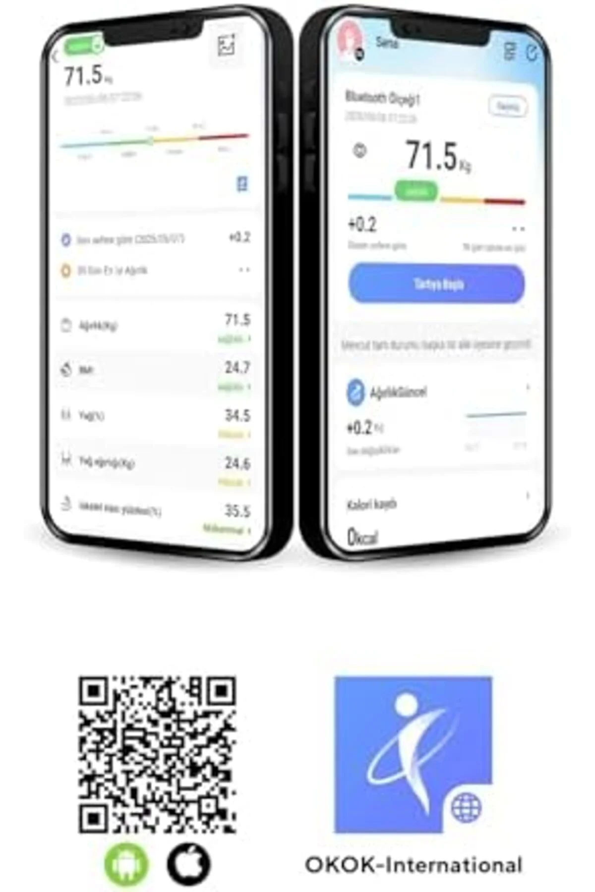 TTKTEKNOLOJİ Dijital Baskül Bluetooth Vücut Analiz Tartısı - Akıl