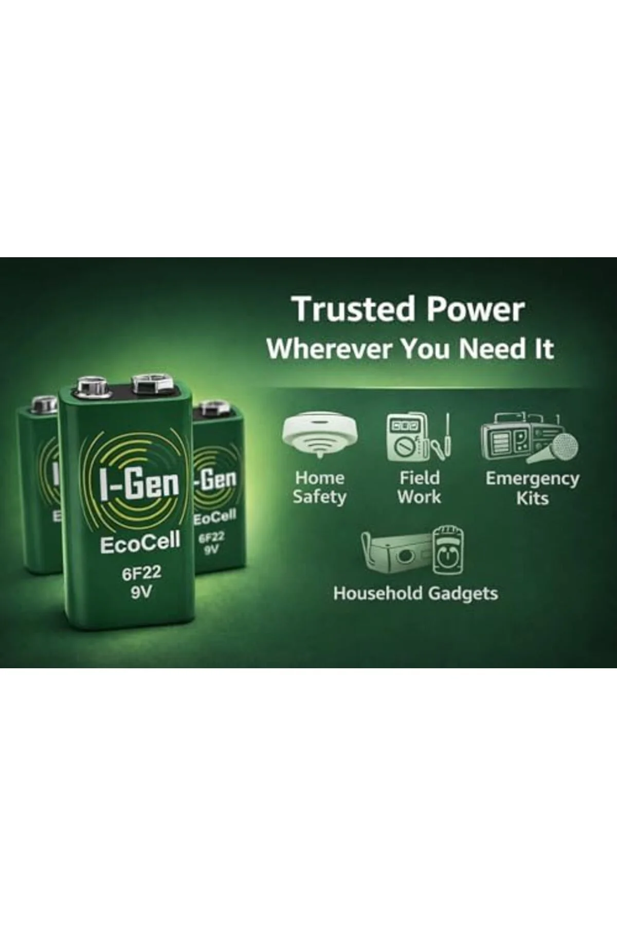 TTKTEKNOLOJİ Ecocell Çinko Karbon 9V (6F22) 9 Volt Pil 10'Lu Pake