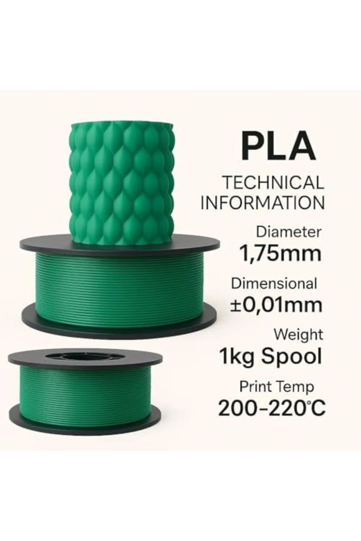 TTKTEKNOLOJİ Filetto Pla+ Filament 1.75mm 1 Kg - Yeşil TTKTEKNOLO