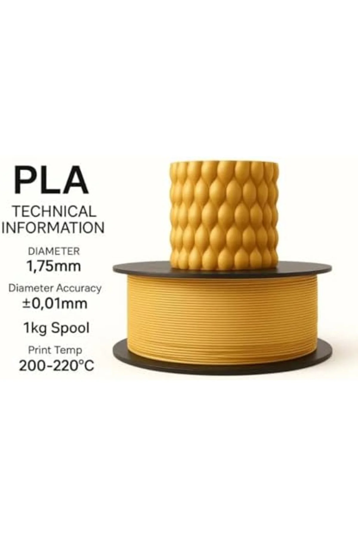 TTKTEKNOLOJİ Filetto Pla+ Filament 1.75mm 1 Kg - Altın TTKTEKNOLO