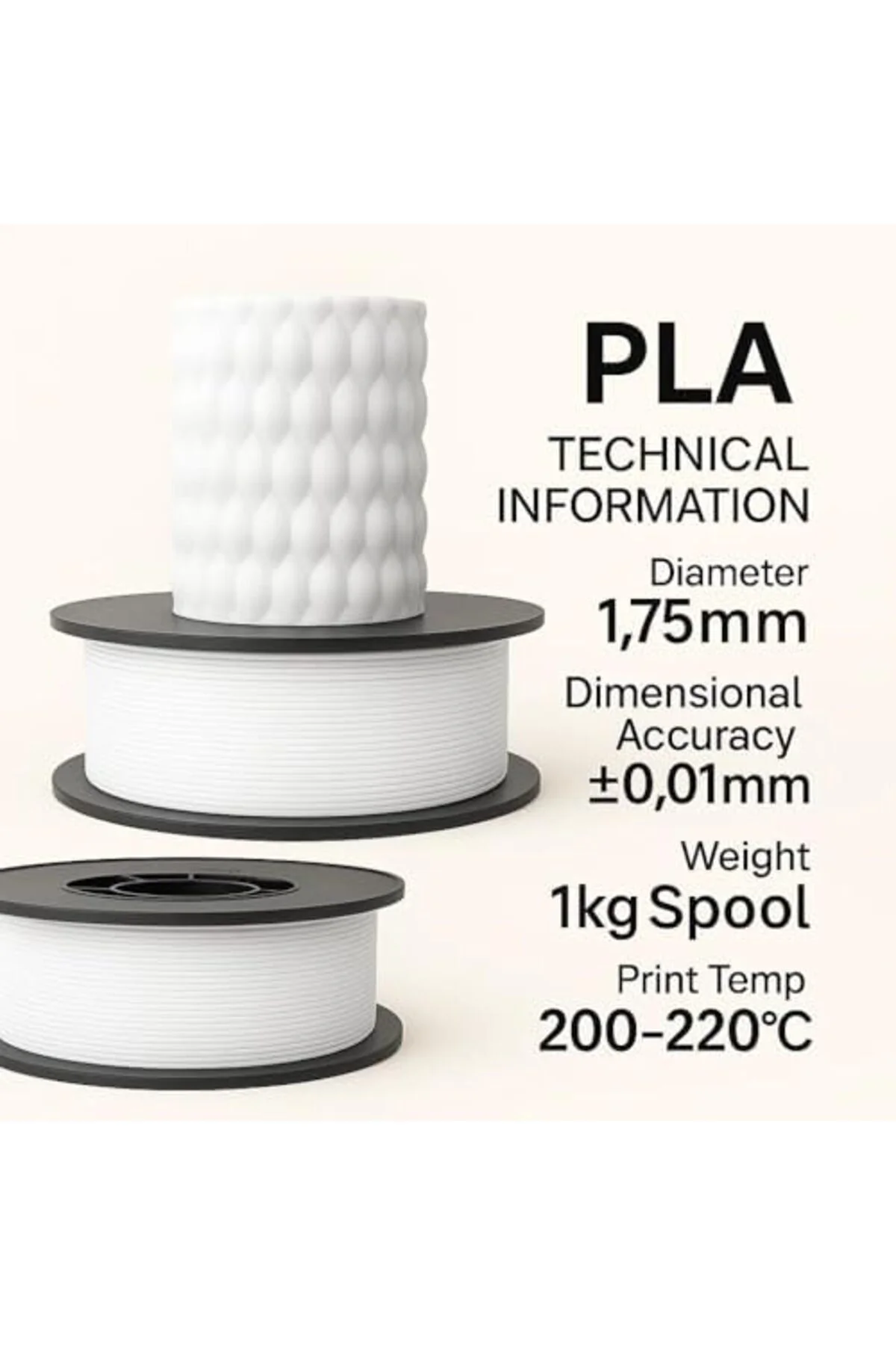 TTKTEKNOLOJİ Filetto Pla+ Filament 1.75mm 1 Kg - Beyaz TTKTEKNOLO