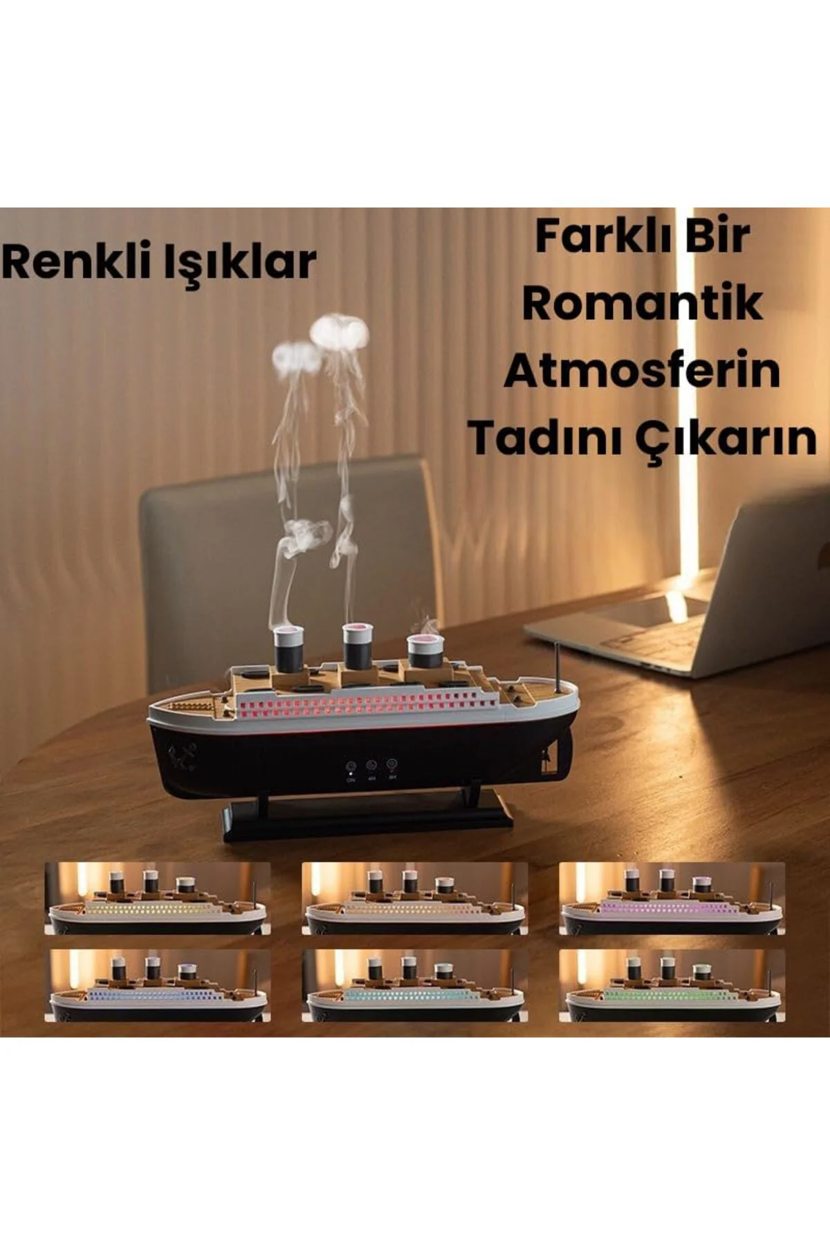TTKTEKNOLOJİ Gemi Tasarımlı Aromaterapi Difüzör | LED Işıklı Hava