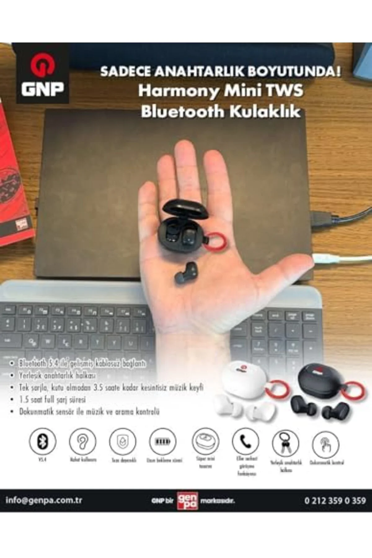 TTKTEKNOLOJİ GENPA GNP Harmony Mini TWS Kablosuz Bluetooth Kulakl
