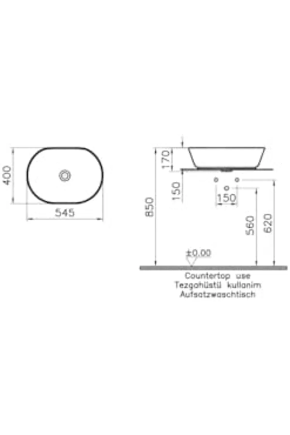 TTKTEKNOLOJİ Geo 7427B003-0016 Oval Çanak Lavabo, 55 cm, Beyaz KR TTKTEKNOLOJİ Geo 7427B003-0016 Oval Çanak Lavabo, 55 cm, Beyaz KR