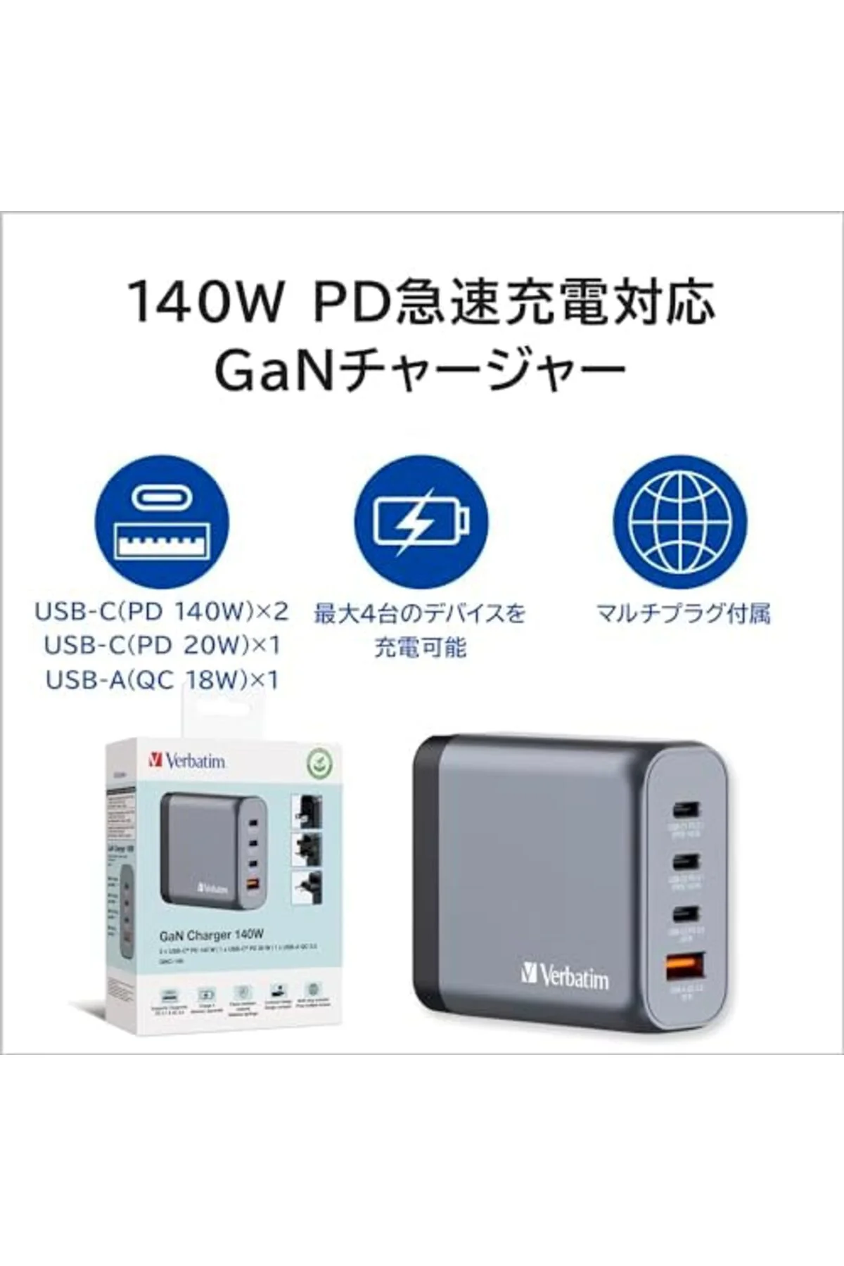 TTKTEKNOLOJİ GNC-140 GaN Charger 140W with 2 x USB-C® PD 140W / 1