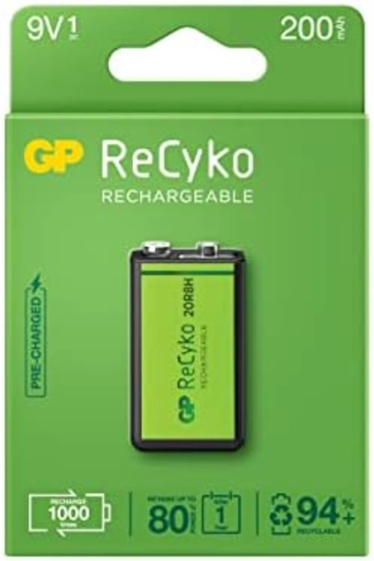 TTKTEKNOLOJİ Gp Batteries Recyko+ 200 9V Boy Ni-Mh Şarjlı Pil, 8.