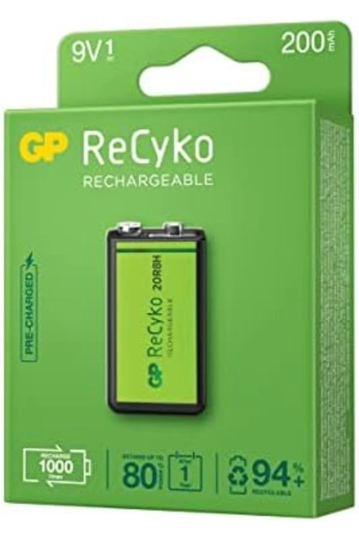 TTKTEKNOLOJİ Gp Batteries Recyko+ 200 9V Boy Ni-Mh Şarjlı Pil, 8.