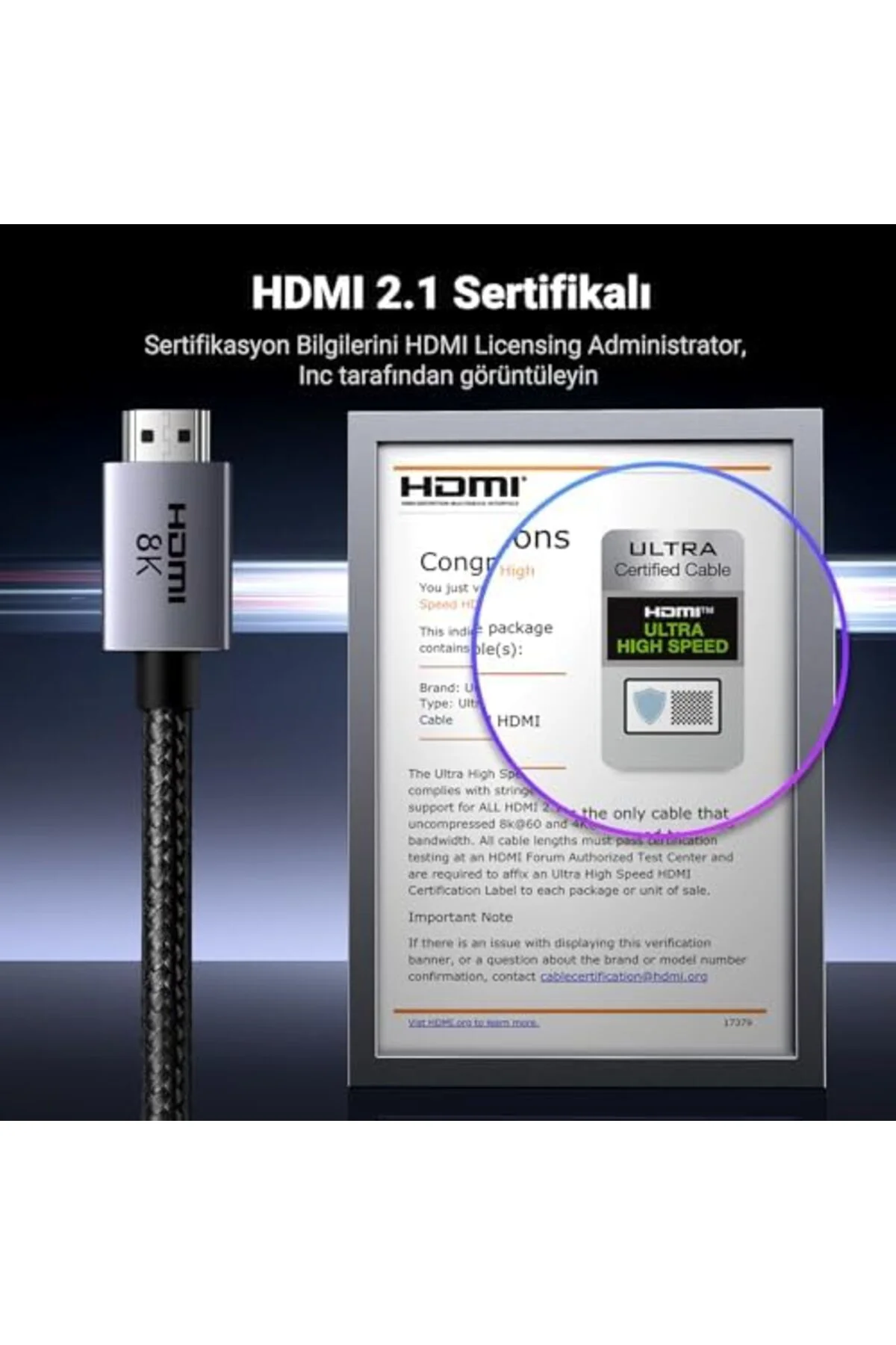 TTKTEKNOLOJİ HDMI 2.1 Kablo 8K 60Hz 4K 240Hz 165Hz 144Hz 120Hz 48